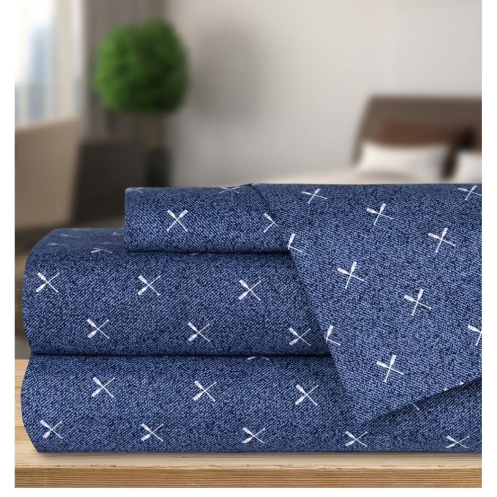 SAFDIE & CO. Navy Paddles Microfiber Sheet Set